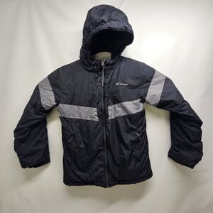 Columbia Outgrown Black Grey Stripe Hooded Coat Youth XL 18‑20 Full Zip